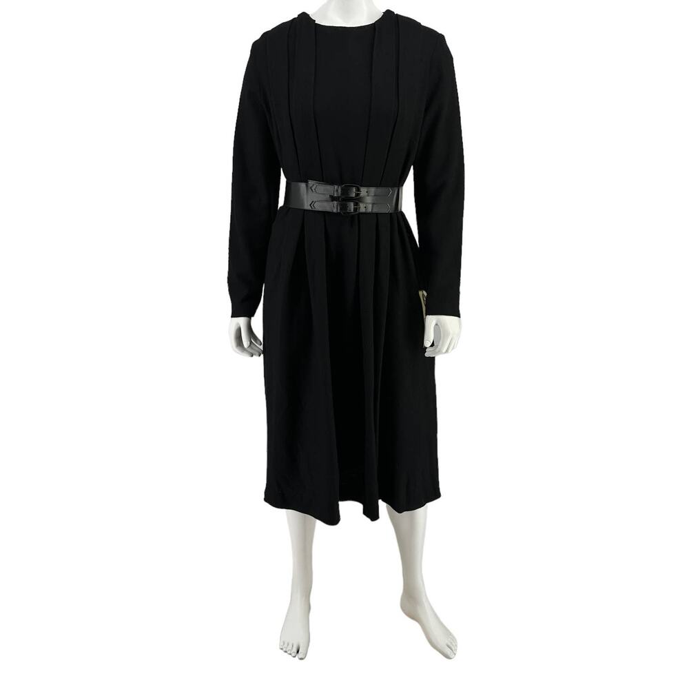 Vintage 60s 70s Fred Rothschild Pleated Wool Dress Womens Sz Medium 13 NOS Belt
